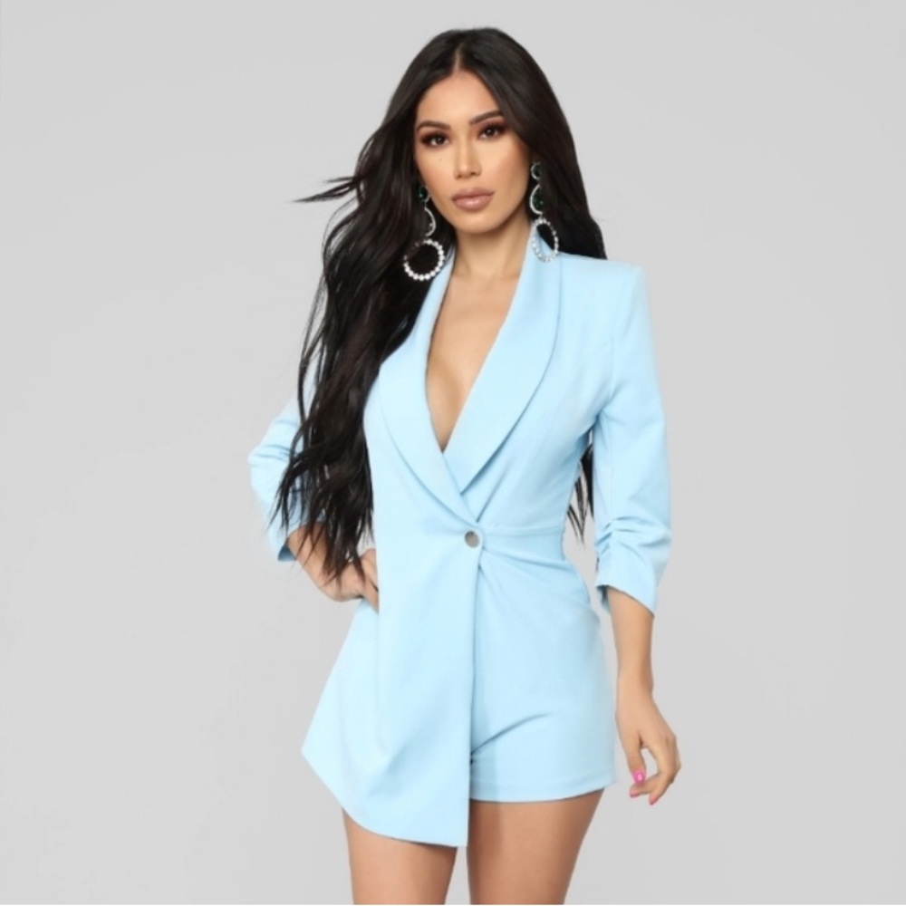 Blue blazer dress romper